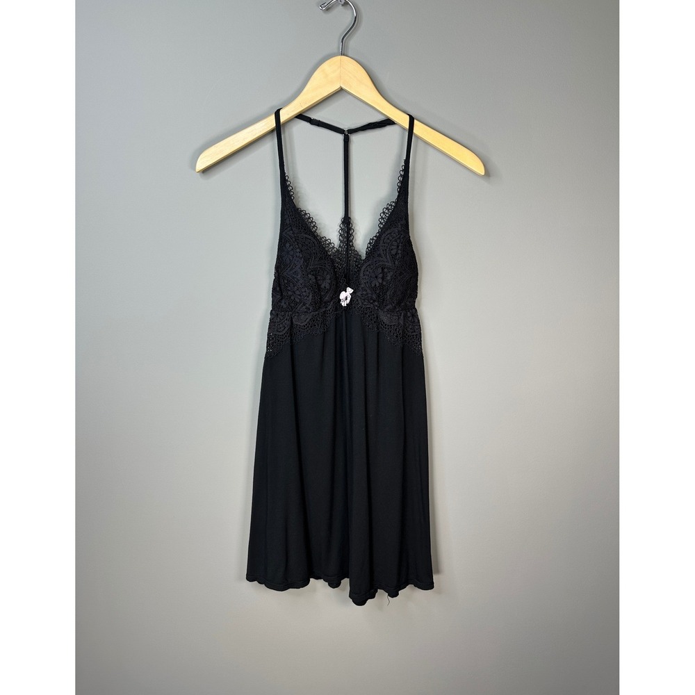Victoria's Secret Lace Racerback Chemise Womens Small Black Sleepwear Nightgown